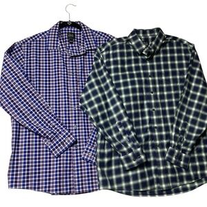 Lot of 2 Jos A Bank Traveler Long Sleeve Button‎ Up Shirt  L  Plaid Purple Green